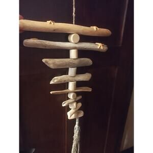 Driftwood Art Wood Bead Mobile Lake Superior Coastal Art Beach Natural hanging